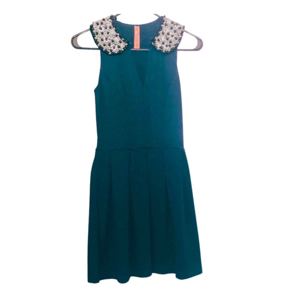 Elegant Hunter Green, Fit & Flare Dress with Embellished